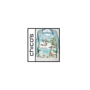Chico's 2P / 14 Petite / LP Blue / Green Beach Print Top
